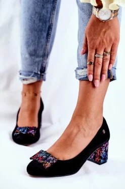 Czółenka Damskie Maciejka Zamszowe Czarne 3356A-62/00-1