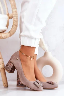 Czółenka Damskie Maciejka Zamszowe Beżowe 3356A-10/00-1