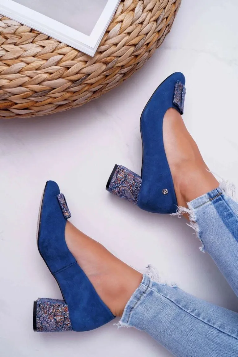 Czółenka Damskie Maciejka Zamszowe Granatowe 3356A-17/00-1