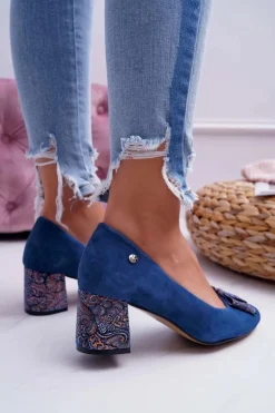 Czółenka Damskie Maciejka Zamszowe Granatowe 3356A-17/00-1