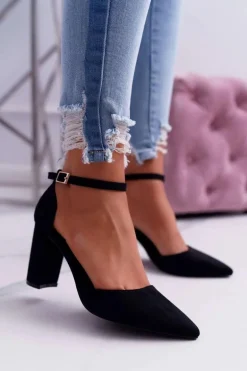 Czółenka Damskie Na Słupku Czarne Grette