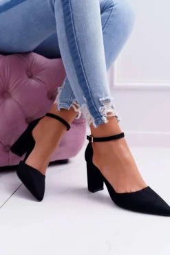 Czółenka Damskie Na Słupku Czarne Grette