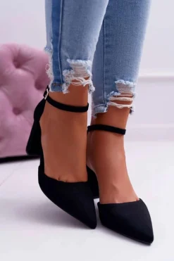 Czółenka Damskie Na Słupku Czarne Grette