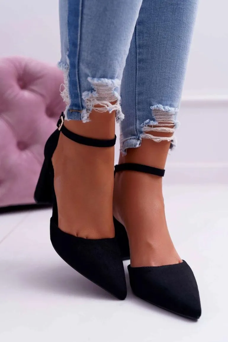 Czółenka Damskie Na Słupku Czarne Grette