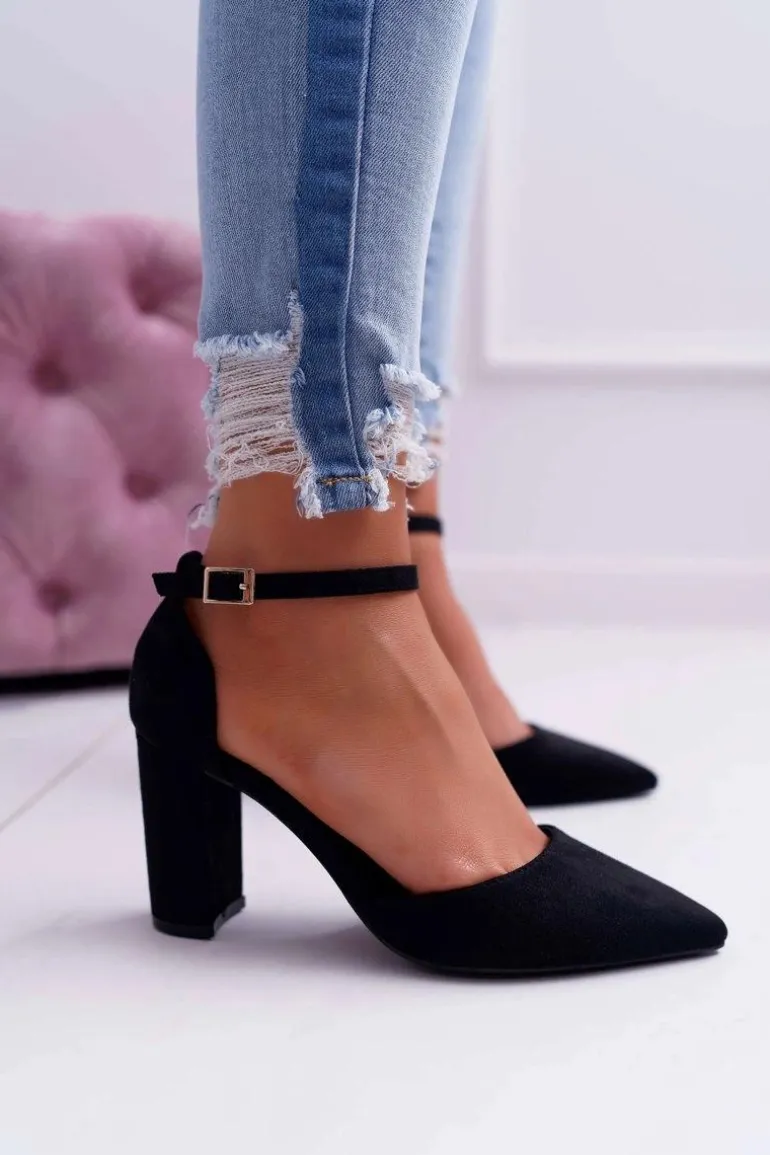 Czółenka Damskie Na Słupku Czarne Grette