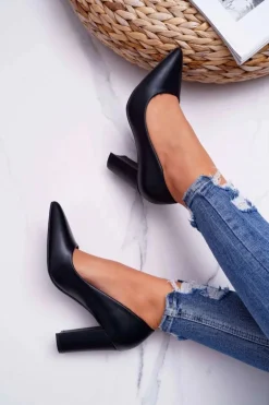 Czółenka Damskie Na Słupku Czarne Femmini