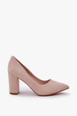 Czółenka Damskie Na Słupku Eko Zamszowe Beżowe Florena