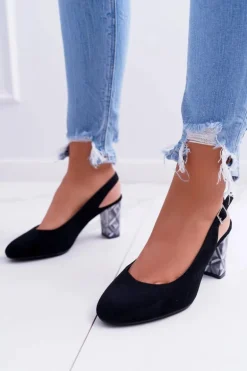 Czółenka Damskie Na Słupku Galanterki Sergio Leone SK788 Czarne Lati