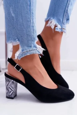 Czółenka Damskie Na Słupku Galanterki Sergio Leone SK788 Czarne Lati