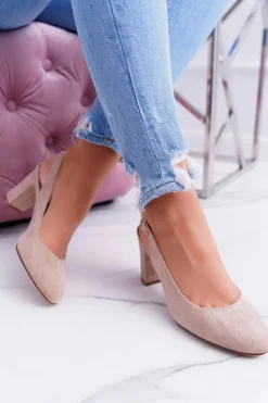 Czółenka Damskie Na Słupku Galanterki Sergio Leone SK788 Beżowe Lati