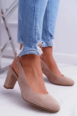 Czółenka Damskie Na Słupku Galanterki Sergio Leone SK788 Beżowe Lati