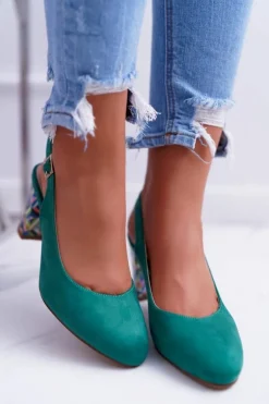 Czółenka Damskie Na Słupku Galanterki Sergio Leone SK788 Zielone Lati
