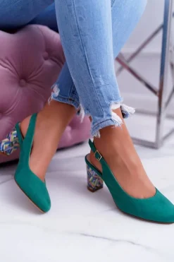 Czółenka Damskie Na Słupku Galanterki Sergio Leone SK788 Zielone Lati