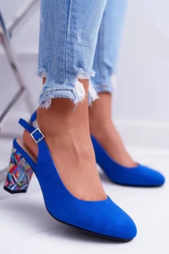 Czółenka Damskie Na Słupku Galanterki Sergio Leone SK788 Niebieskie Lati