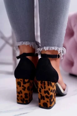 Czółenka Damskie Na Słupku Panterki Szare Ferri