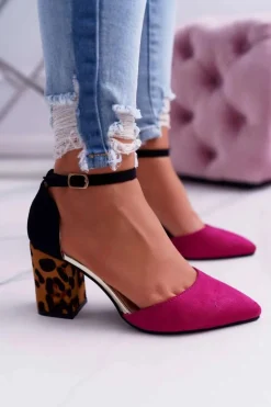 Czółenka Damskie Na Słupku Panterki Fuksja Ferri