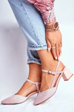 Czółenka Damskie Na Słupku Różowe Złoto Alice