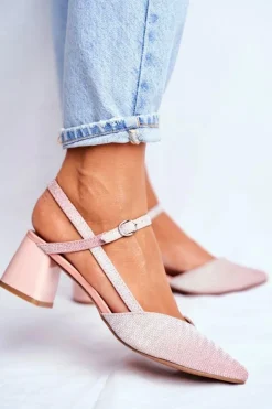 Czółenka Damskie Na Słupku Różowe Złoto Alice