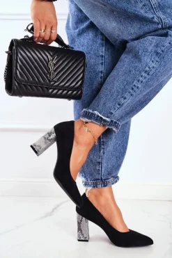 Czółenka Damskie Na Słupku Sergio Leone Czarne PB216