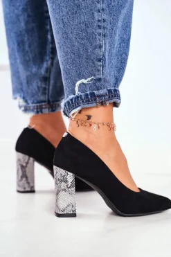 Czółenka Damskie Na Słupku Sergio Leone Czarne PB216