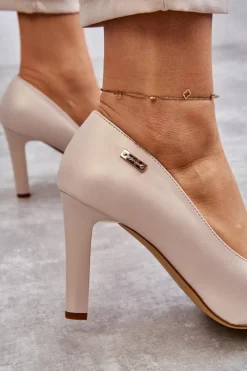 Czółenka Damskie Na Słupku Sergio Leone Jasnobeżowe Perła Campbell