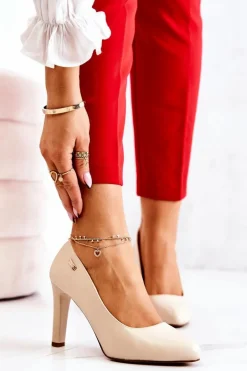 Czółenka Damskie Na Słupku Sergio Leone Beżowe Campbell