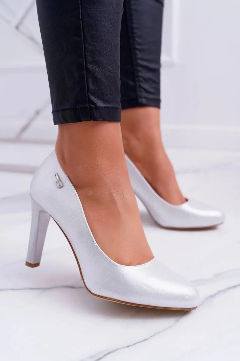 Czółenka Damskie Na Słupku Sergio Leone 1457 Srebrne Campbell