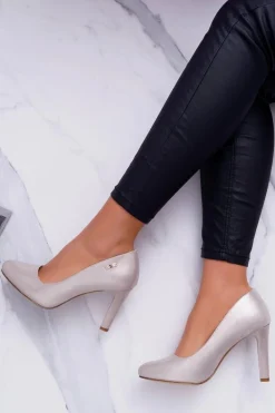 Czółenka Damskie Na Słupku Sergio Leone 1457 Złote Campbell