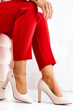 Czółenka Damskie Na Słupku Sergio Leone Jasnobeżowe Campbell