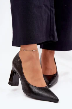 Czółenka Damskie Na Słupku Vinceza 62252 Czarne