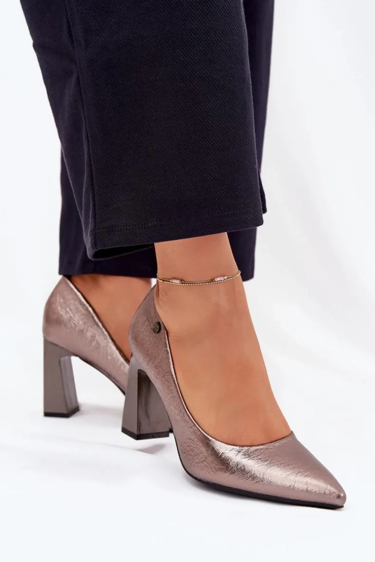 Czółenka Damskie Na Słupku Vinceza 62252 Grafitowe