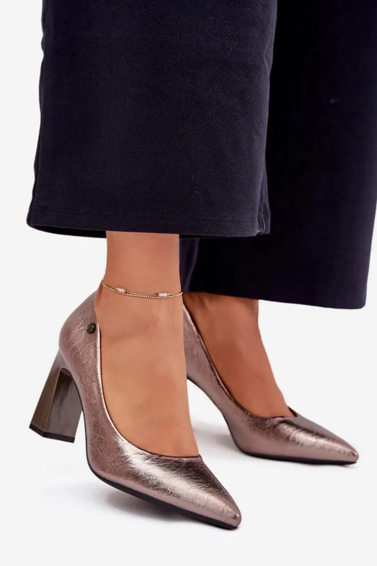 Czółenka Damskie Na Słupku Vinceza 62252 Grafitowe