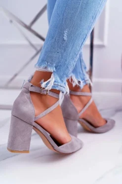 Czółenka Damskie Na Słupku W Szpic Szary Cosmo