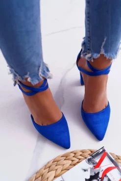 Czółenka Damskie Na Słupku W Szpic Niebieskie High Traffic