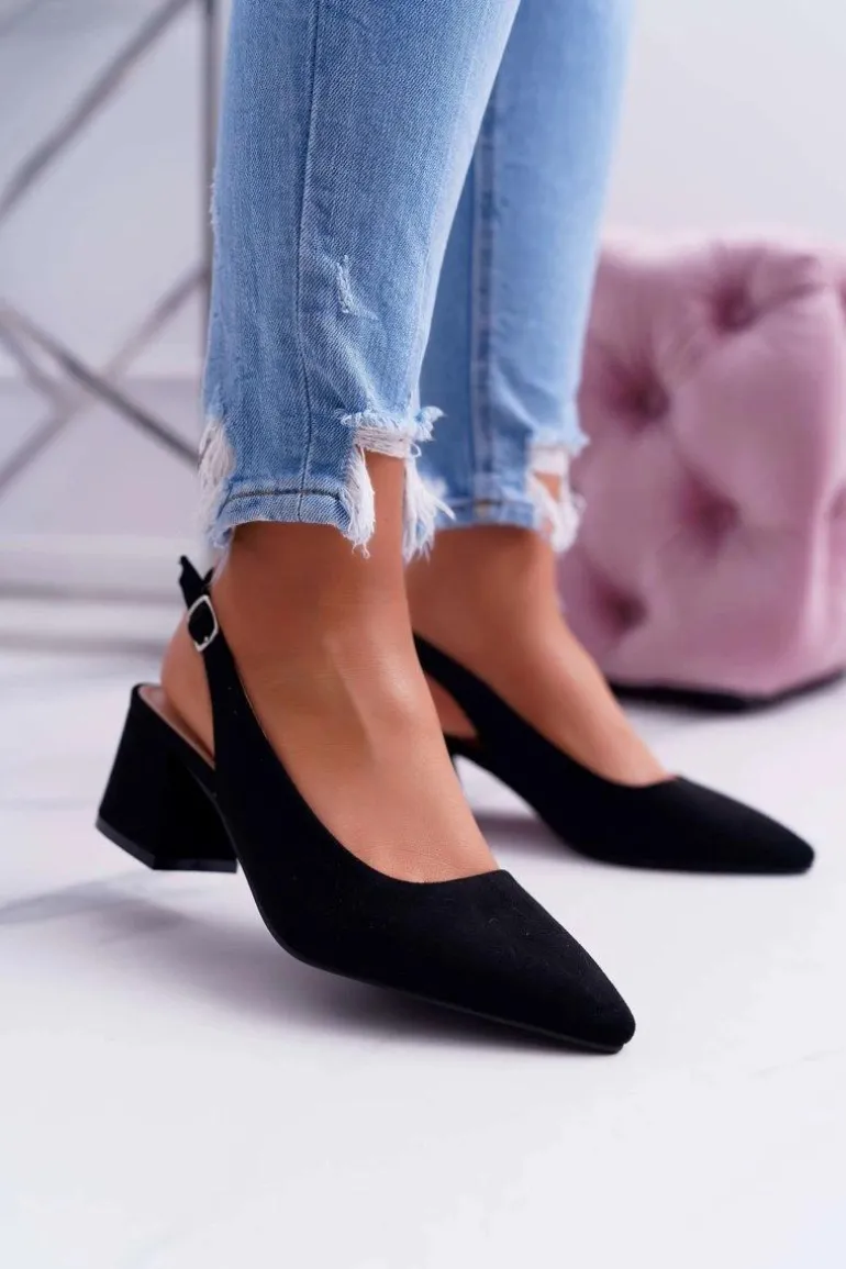 Czółenka Damskie Na Słupku W Szpic Czarne Contrail