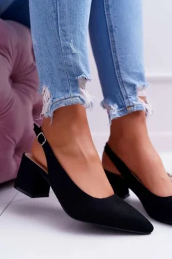 Czółenka Damskie Na Słupku W Szpic Czarne Contrail