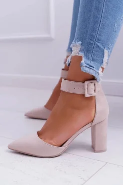 Czółenka Damskie Na Słupku W Szpic Beżowe Domine