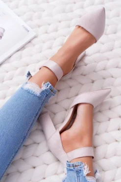 Czółenka Damskie Na Słupku W Szpic Beżowe Domine