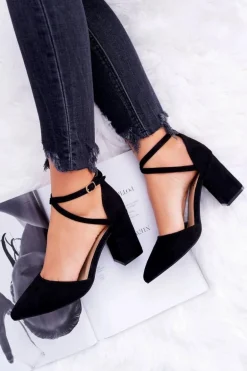 Czółenka Damskie Na Słupku W Szpic Czarne Cosmo