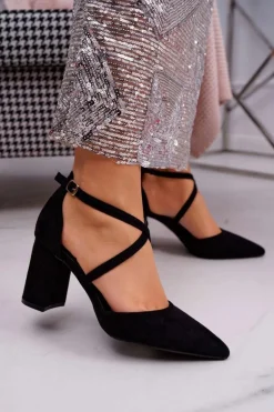 Czółenka Damskie Na Słupku W Szpic Czarne Future