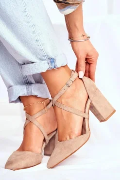 Czółenka Damskie Na Słupku W Szpic Beżowe Traffic