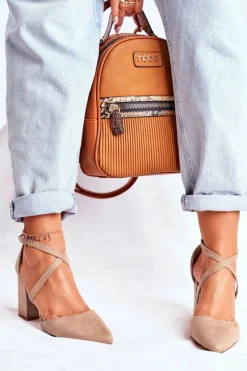 Czółenka Damskie Na Słupku W Szpic Beżowe Traffic