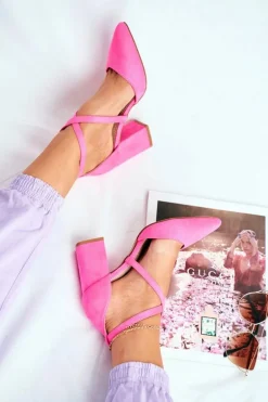 Czółenka Damskie Na Słupku W Szpic Różowy Neon Traffic