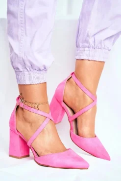 Czółenka Damskie Na Słupku W Szpic Różowy Neon Traffic