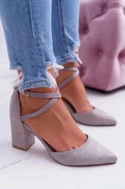 Czółenka Damskie Na Słupku W Szpic Szare Traffic