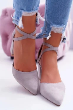 Czółenka Damskie Na Słupku W Szpic Szare Traffic