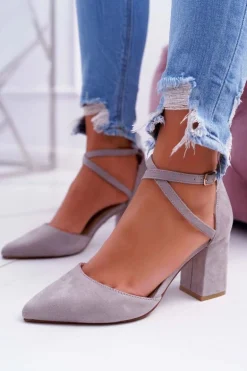 Czółenka Damskie Na Słupku W Szpic Szare Traffic