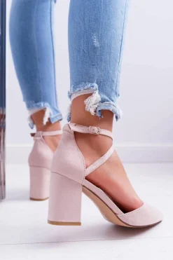 Czółenka Damskie Na Słupku W Szpic Beżowe Traffic