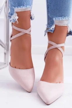 Czółenka Damskie Na Słupku W Szpic Beżowe Traffic