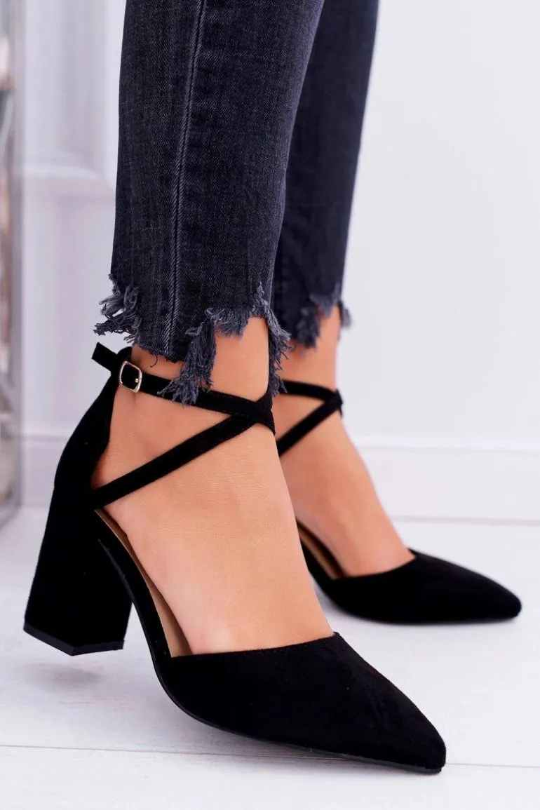 Czółenka Damskie Na Słupku W Szpic Czarne Traffic